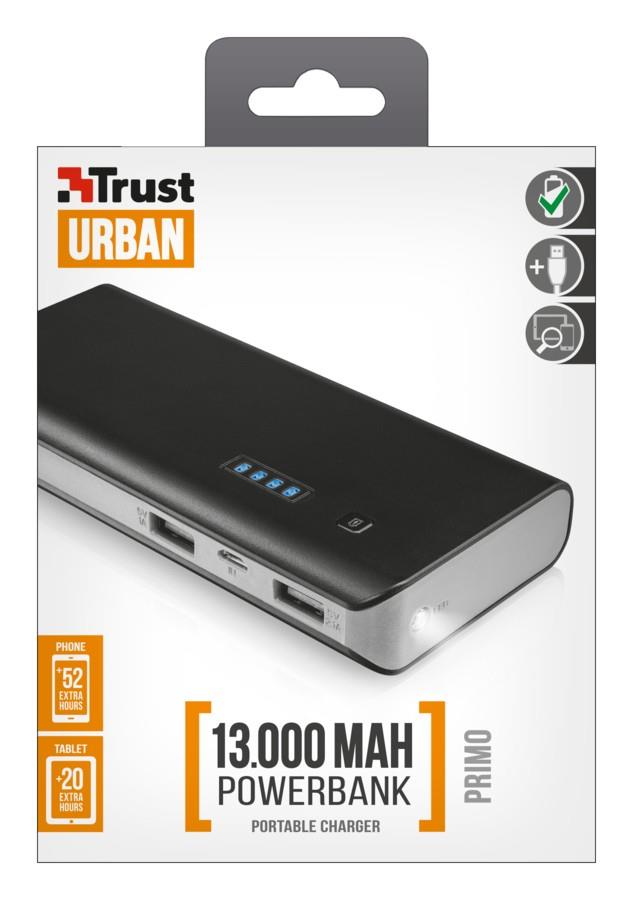 TRUST PowerBank 13000 mAh Trust Primo con 2 porte USB nero